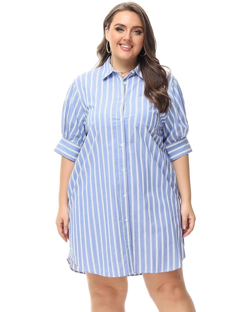 Women's Oversized Short-Sleeve Shirt Dress Plus Size Casual Button Shirt Dress with Pockets Solid Stripe (S-4X) Plus Size 119...