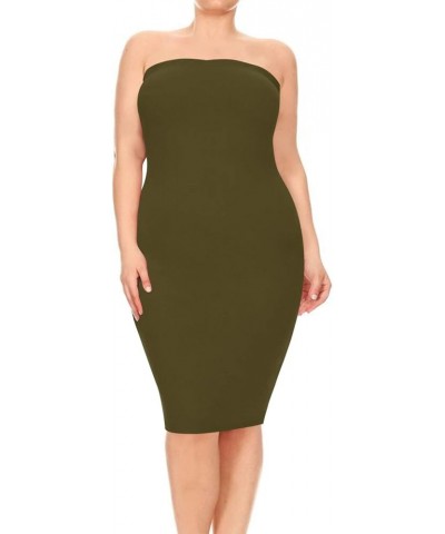 Women's Plus Size Strapless Basic Elastic Tube Top Slim Fit Bodycon Solid Midi Dress Mdr00858 Olive $10.10 Dresses