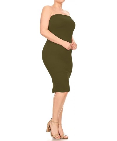 Women's Plus Size Strapless Basic Elastic Tube Top Slim Fit Bodycon Solid Midi Dress Mdr00858 Olive $10.10 Dresses