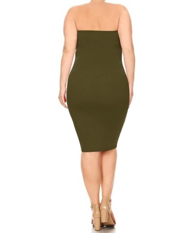 Women's Plus Size Strapless Basic Elastic Tube Top Slim Fit Bodycon Solid Midi Dress Mdr00858 Olive $10.10 Dresses