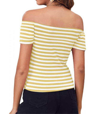 Women's Short Sleeve Vogue Fitted Off Shoulder Shirt Modal Top T-Shirt Yellow Stripe $12.25 T-Shirts