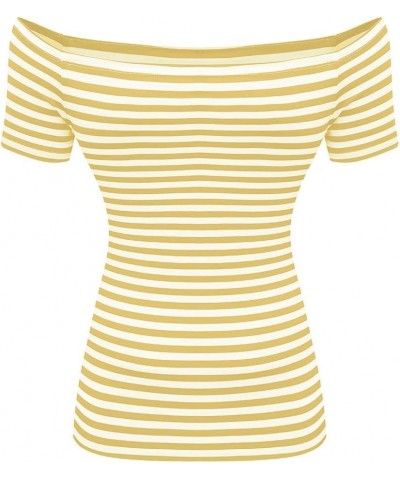 Women's Short Sleeve Vogue Fitted Off Shoulder Shirt Modal Top T-Shirt Yellow Stripe $12.25 T-Shirts