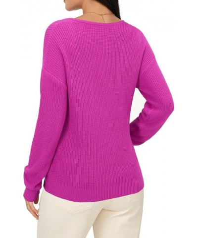 Women's Sweater 2024 Long Sleeve Spring Tops Fashion Outfits Trendy Casual V Neck Oversized Pullover Sweaters Hot Pink $17.41...