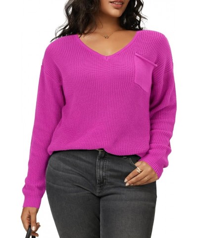 Women's Sweater 2024 Long Sleeve Spring Tops Fashion Outfits Trendy Casual V Neck Oversized Pullover Sweaters Hot Pink $17.41...