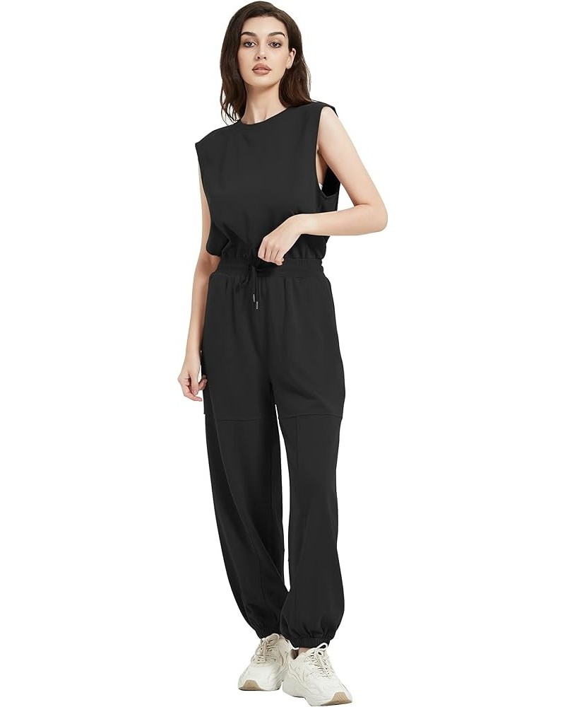 Women Casual Jumpsuits One Piece Outfits Sleeveless Loose Long Pants Romper Black $19.78 Jumpsuits