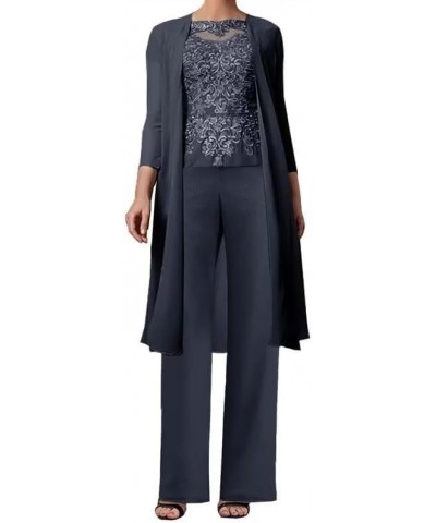 3 Pieces Mother of The Bride Pant Suits Lace Appliques Formal Pant Set Wedding Guest Outfits with Jacket Navy $27.67 Suits