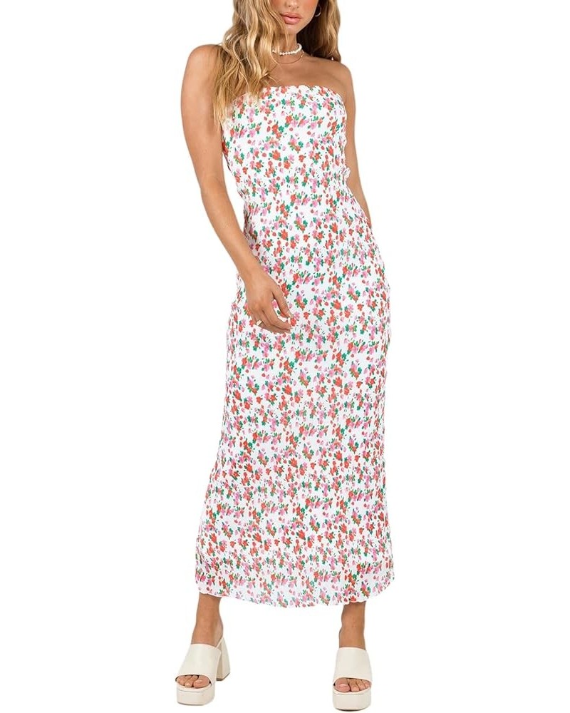 Sexy Tube Top Dress for Women Summer Strapless Floral Print Bodycon Maxi Dress Party Club Cocktail Dresses Red Green Flower $...