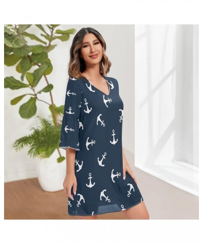 Cat Kitten Gray Animal Print Women's Casual Chiffon Mini Dress 3/4 Sleeve V Neck Multicolored 2 $15.18 Dresses