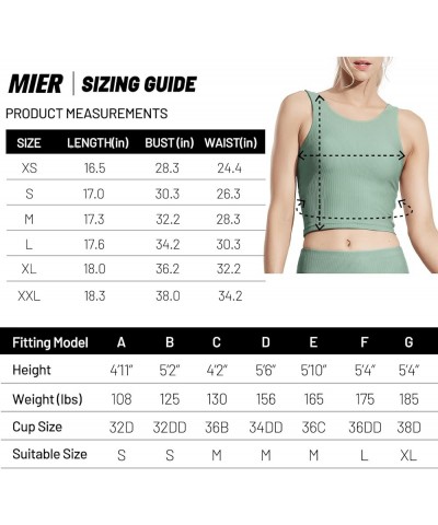 Women's Longline Sports Bra Workout Athletic Cropped Tank Top with Built in Bra Ribbed Gym Yoga Running Sleeveless Top Sage G...