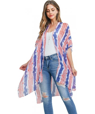 American Flag Patriotic Shawl Wrap Cardi - July 4 USA Stars Stripes Open Kimono Cardigan, Long Vest, Scarf Kimono Cardi - Sta...