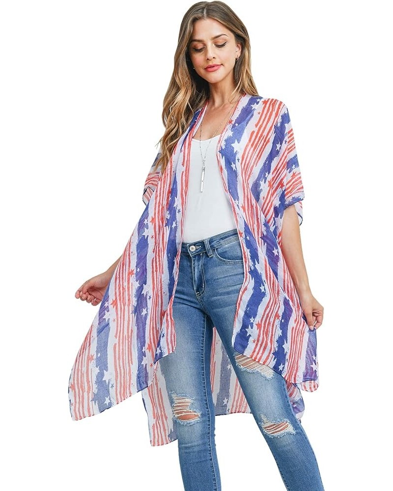 American Flag Patriotic Shawl Wrap Cardi - July 4 USA Stars Stripes Open Kimono Cardigan, Long Vest, Scarf Kimono Cardi - Sta...