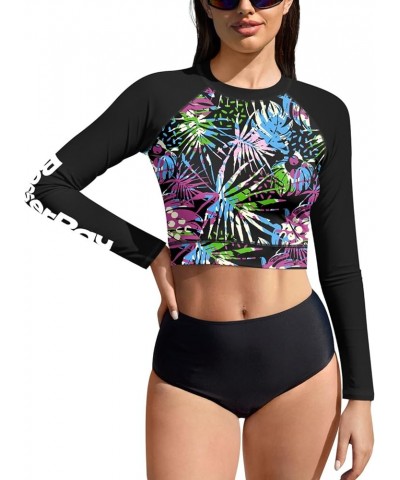 Women's UPF 50+ Long Sleeve Rashguard Swimming Crop Top Multicolor | Leaves $14.55 Swimsuits