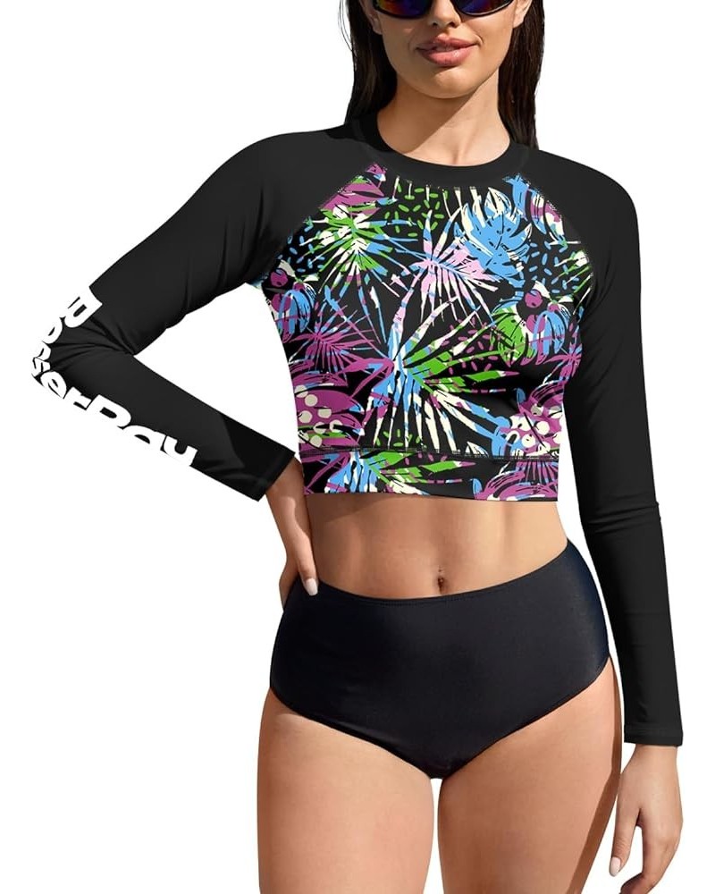 Women's UPF 50+ Long Sleeve Rashguard Swimming Crop Top Multicolor | Leaves $14.55 Swimsuits