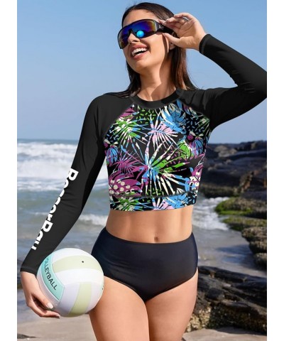 Women's UPF 50+ Long Sleeve Rashguard Swimming Crop Top Multicolor | Leaves $14.55 Swimsuits