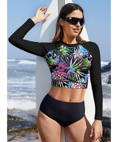 Women's UPF 50+ Long Sleeve Rashguard Swimming Crop Top Multicolor | Leaves $14.55 Swimsuits