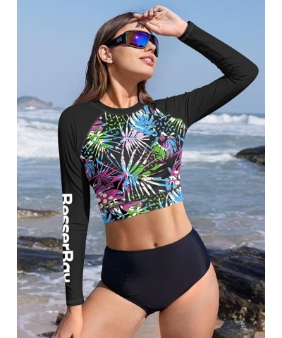 Women's UPF 50+ Long Sleeve Rashguard Swimming Crop Top Multicolor | Leaves $14.55 Swimsuits