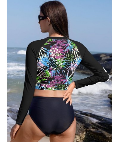 Women's UPF 50+ Long Sleeve Rashguard Swimming Crop Top Multicolor | Leaves $14.55 Swimsuits