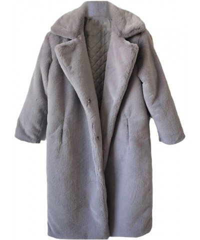 Long Fur Coat Women Open Front Loose Faux Fur Jackets Lapel Thick Warm Female Plush Coats with Pockets Gray $42.87 Coats