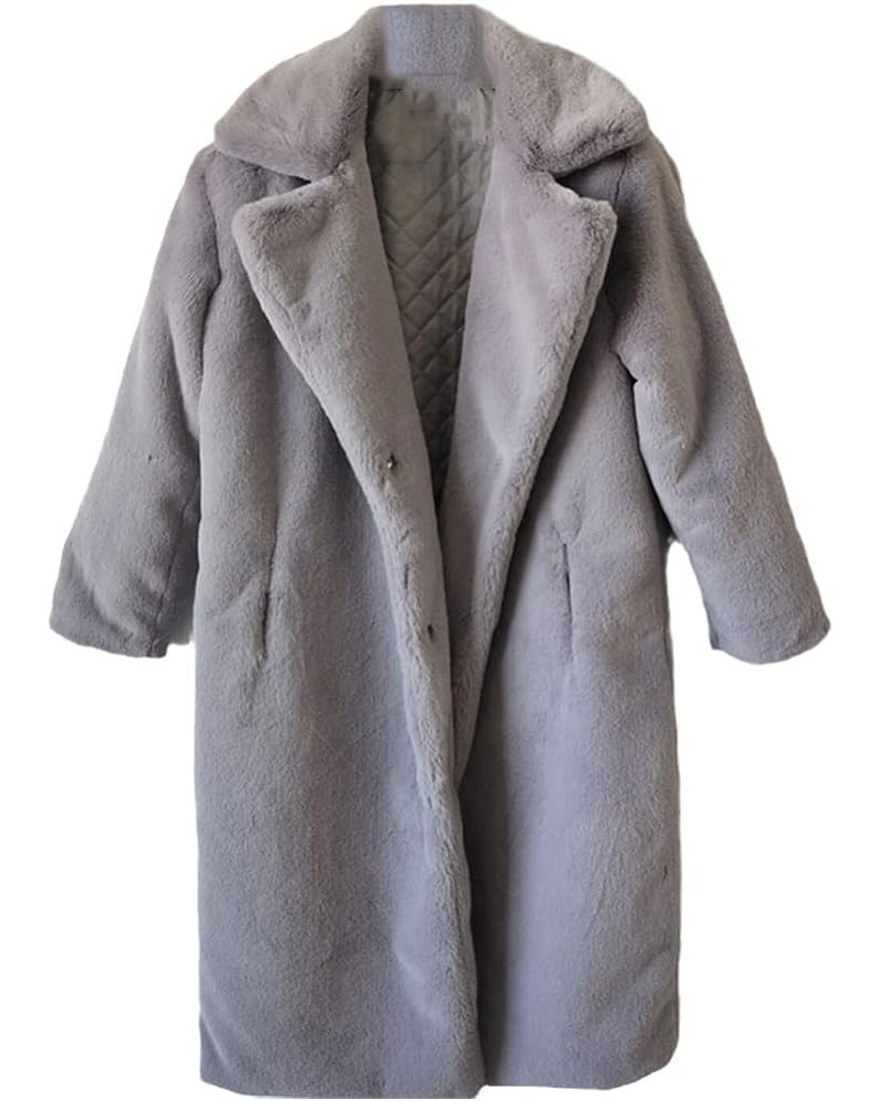 Long Fur Coat Women Open Front Loose Faux Fur Jackets Lapel Thick Warm Female Plush Coats with Pockets Gray $42.87 Coats