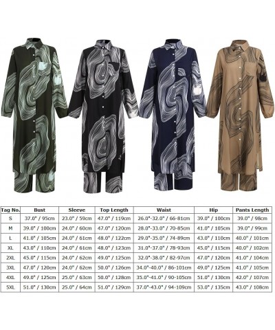 Abaya Dress for Women Muslim Set Long Sleeve Chiffon Islamic Dress Shirt with Pants 2PCS Dubai Prayer Casual Clothes Khaki Pr...