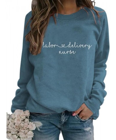 Womens Labor And Delivery Nurse Sweatshirt Retro Letter Print Long Sleeve Crewneck Pullover Lightweight Tops 2312030-blue $11...