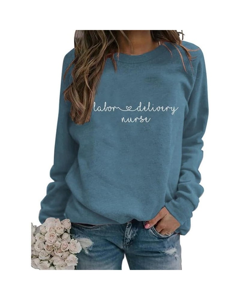 Womens Labor And Delivery Nurse Sweatshirt Retro Letter Print Long Sleeve Crewneck Pullover Lightweight Tops 2312030-blue $11...