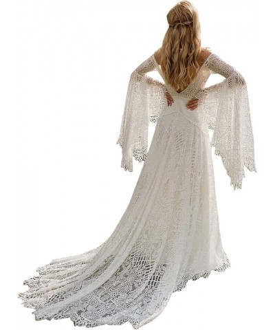 Women's Wedding Dresses Boho for Bride with Long Sleeves Plus Size Lace Beach Bridal Gowns Bohemian Wedding Gowns White $74.4...