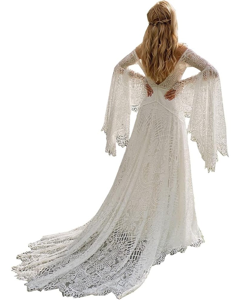 Women's Wedding Dresses Boho for Bride with Long Sleeves Plus Size Lace Beach Bridal Gowns Bohemian Wedding Gowns White $74.4...