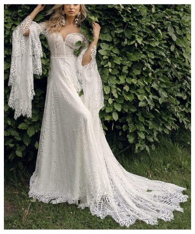 Women's Wedding Dresses Boho for Bride with Long Sleeves Plus Size Lace Beach Bridal Gowns Bohemian Wedding Gowns White $74.4...