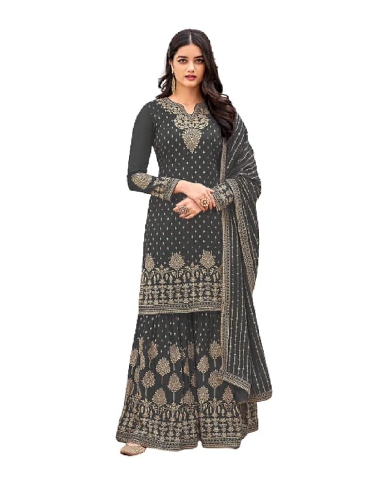 Ready to Wear Indian/Pakistani Style Ethnic Wear Party Wear Plazzo Salwar Suit for Women's Grey $41.50 Suits