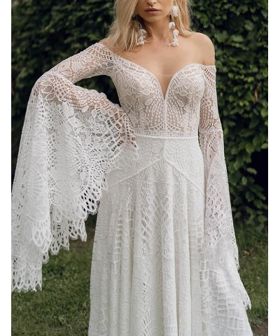 Women's Wedding Dresses Boho for Bride with Long Sleeves Plus Size Lace Beach Bridal Gowns Bohemian Wedding Gowns White $74.4...