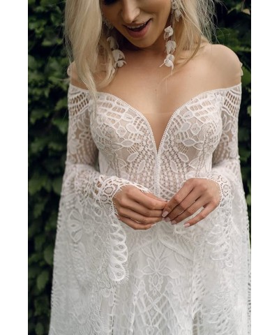 Women's Wedding Dresses Boho for Bride with Long Sleeves Plus Size Lace Beach Bridal Gowns Bohemian Wedding Gowns White $74.4...