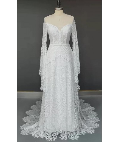 Women's Wedding Dresses Boho for Bride with Long Sleeves Plus Size Lace Beach Bridal Gowns Bohemian Wedding Gowns White $74.4...