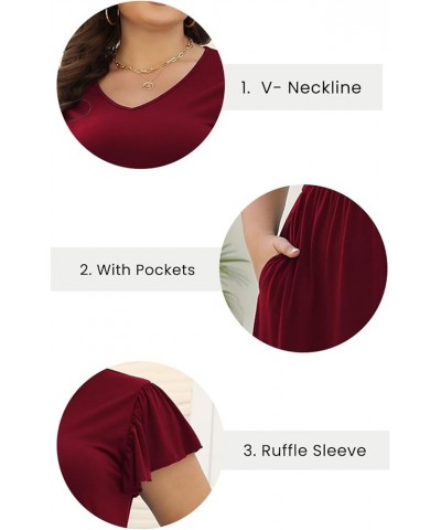 Plus Size Maxi Dress for Women Casual Summer V-Neck Elastic Waist Flutter Sleeve Tiered A-Line Dresses with Pockets Wine $17....