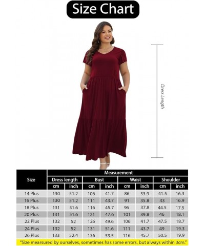 Plus Size Maxi Dress for Women Casual Summer V-Neck Elastic Waist Flutter Sleeve Tiered A-Line Dresses with Pockets Wine $17....