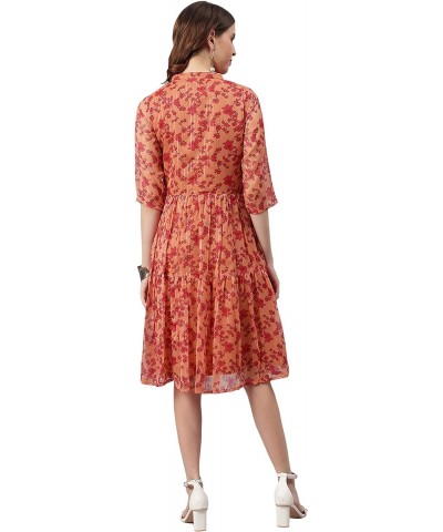 Indian Women's Orange Floral rinted Poly Georgette Western Dress $21.42 Dresses