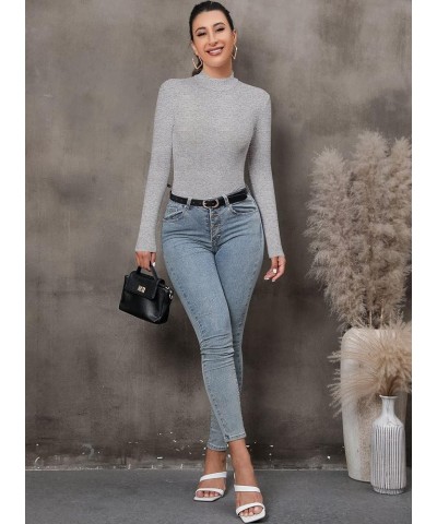 Bodysuit for Women Round Neck Short Sleeve Stretch Tops Jumpsuit 7004 Heather Grey $12.41 Bodysuits