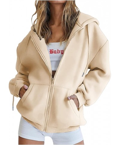 Oversized Zip Up Hoodies for Women Casual Drawstring Teen Girl Y2K Sweatshirts Long Sleeve Fall Jackets With Pockets 01 Beige...