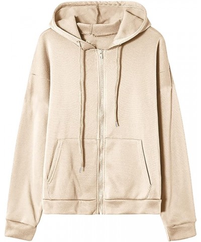 Oversized Zip Up Hoodies for Women Casual Drawstring Teen Girl Y2K Sweatshirts Long Sleeve Fall Jackets With Pockets 01 Beige...