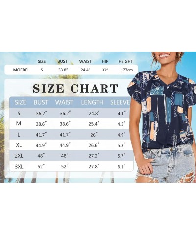 Womens Summer Tops Short Sleeve Shirts V Neck T Shirt Casual Tees Petal Sleeve Blouse B Blue Print $8.24 Blouses