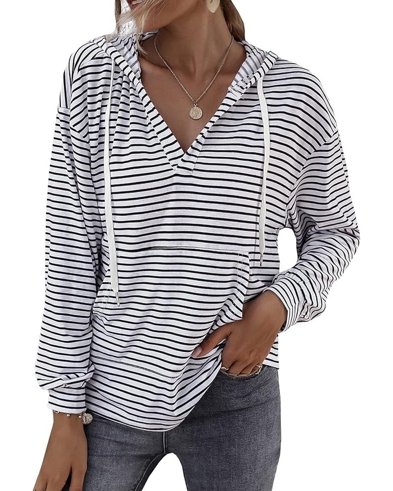 Women's Long Sleeve V Neck Hoodies Oversized Striped Pullover Sweatshirt Black $17.39 Hoodies & Sweatshirts