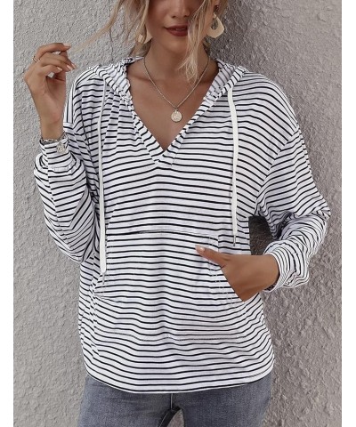 Women's Long Sleeve V Neck Hoodies Oversized Striped Pullover Sweatshirt Black $17.39 Hoodies & Sweatshirts