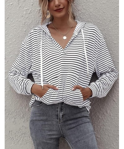 Women's Long Sleeve V Neck Hoodies Oversized Striped Pullover Sweatshirt Black $17.39 Hoodies & Sweatshirts