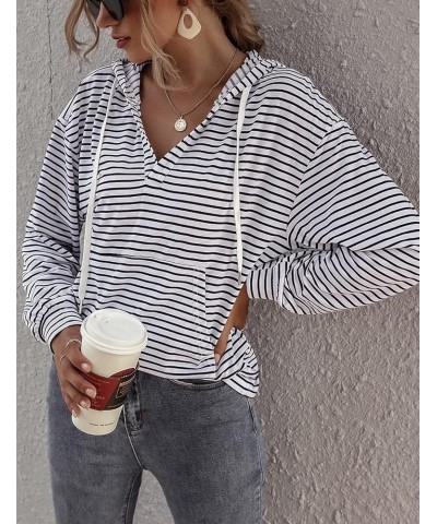 Women's Long Sleeve V Neck Hoodies Oversized Striped Pullover Sweatshirt Black $17.39 Hoodies & Sweatshirts