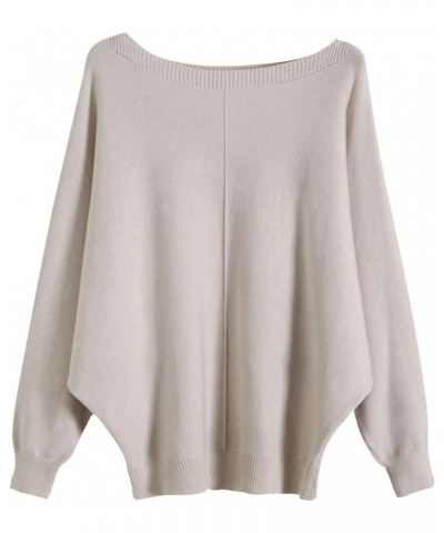 Women's Loose Pullovers Batwing Sleeve Knitted Sweaters Boat Neck Tops Light Apricot $13.02 Sweaters