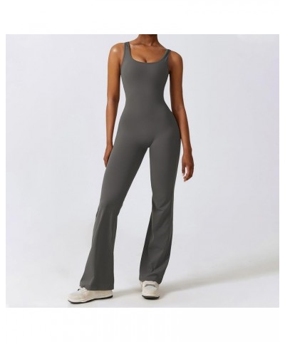 Women Workout Flare Jumpsuits Sleeveless Backless Gym Bodycon Scrunch Butt V Back Yoga Rompers F-gray $10.79 Jumpsuits