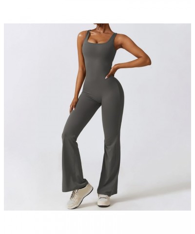 Women Workout Flare Jumpsuits Sleeveless Backless Gym Bodycon Scrunch Butt V Back Yoga Rompers F-gray $10.79 Jumpsuits