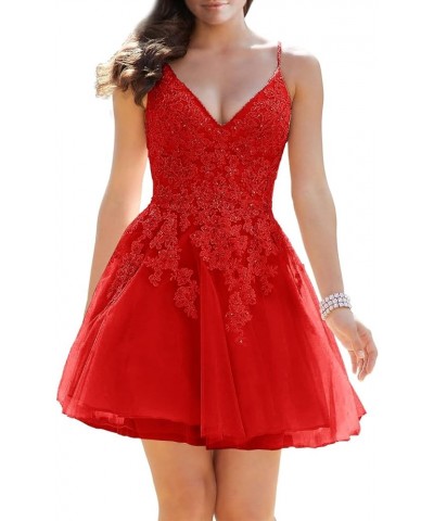 Tulle Homecoming Dresses for Teens 2024 V Neck Applique Short Cocktail Party Dress Red $33.00 Dresses