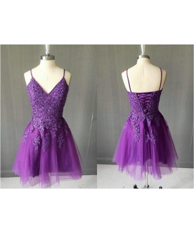 Tulle Homecoming Dresses for Teens 2024 V Neck Applique Short Cocktail Party Dress Red $33.00 Dresses