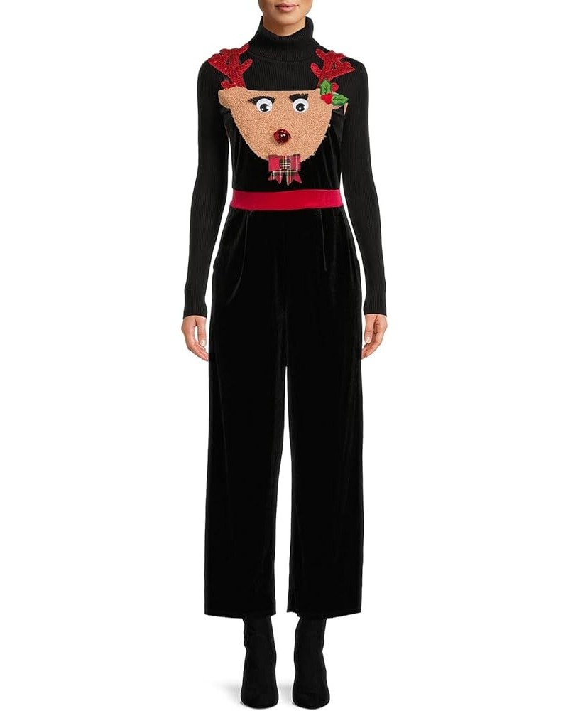 Women Christmas Fluffy Overalls Sleeveless Straight Wide Leg Pant Jumpsuit Xmas Velvet One Piece Holiday Romper Black $16.62 ...